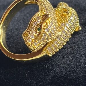 Elegant Gold plated Panther Ring encrusted with diamonds & gem stones